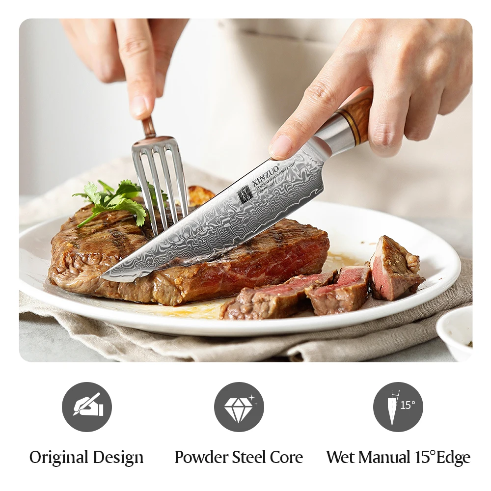 Xinzuo Inch Steak Kitchen Knife Set Japanese Damascus Vg Steel Razor Sharp Blade Cut Lamb