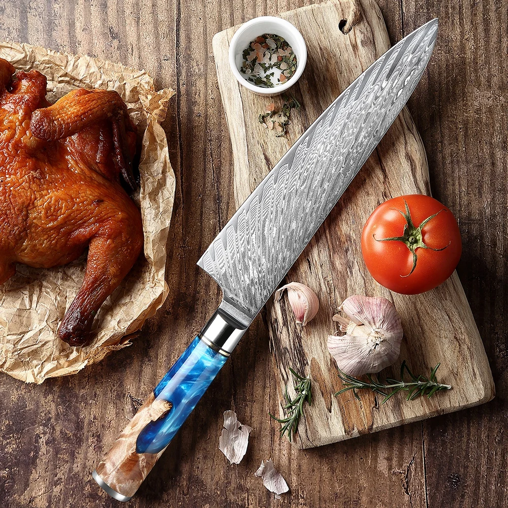 XITUO Kitchen Knives Set Damascus Steel VG10 Chef Knife Cleaver Paring Bread Knife Blue Resin Stabilised Wood Handle 1-7PCS set XITUO Kitchen Knives Set Damascus Steel VG10 Chef Knife Cleaver Paring Bread Knife Blue Resin Stabilised Wood Handle 1-7PCS set