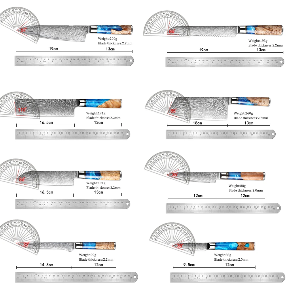 XITUO Kitchen Knives Set Damascus Steel VG10 Chef Knife Cleaver Paring Bread Knife Blue Resin Stabilised Wood Handle 1-7PCS set XITUO Kitchen Knives Set Damascus Steel VG10 Chef Knife Cleaver Paring Bread Knife Blue Resin Stabilised Wood Handle 1-7PCS set