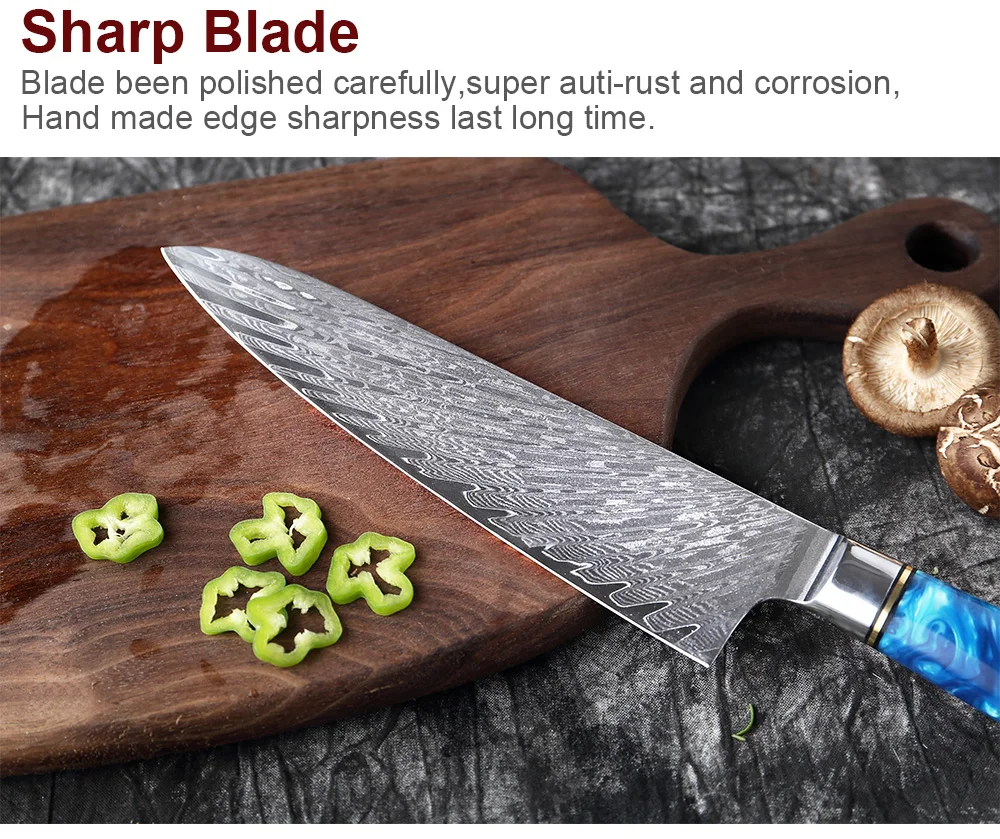XITUO Kitchen Knives Set Damascus Steel VG10 Chef Knife Cleaver Paring Bread Knife Blue Resin Stabilised Wood Handle 1-7PCS set XITUO Kitchen Knives Set Damascus Steel VG10 Chef Knife Cleaver Paring Bread Knife Blue Resin Stabilised Wood Handle 1-7PCS set