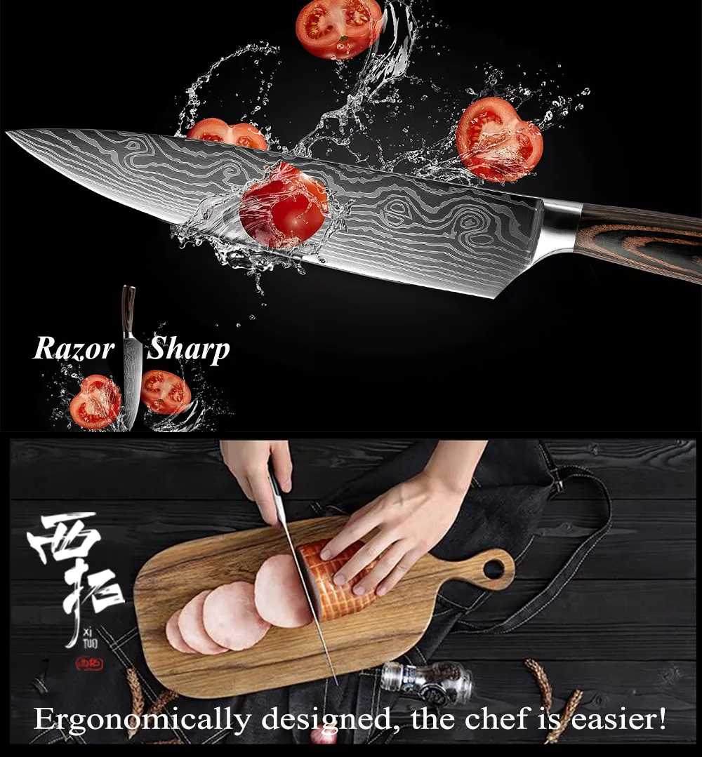 XITUO Japanese chef knife set Damascus steel Pattern kitchen knives Cleaver Paring Santoku Slicing Utility Fruit knife XITUO Japanese chef knife set Damascus steel Pattern kitchen knives Cleaver Paring Santoku Slicing Utility Fruit knife