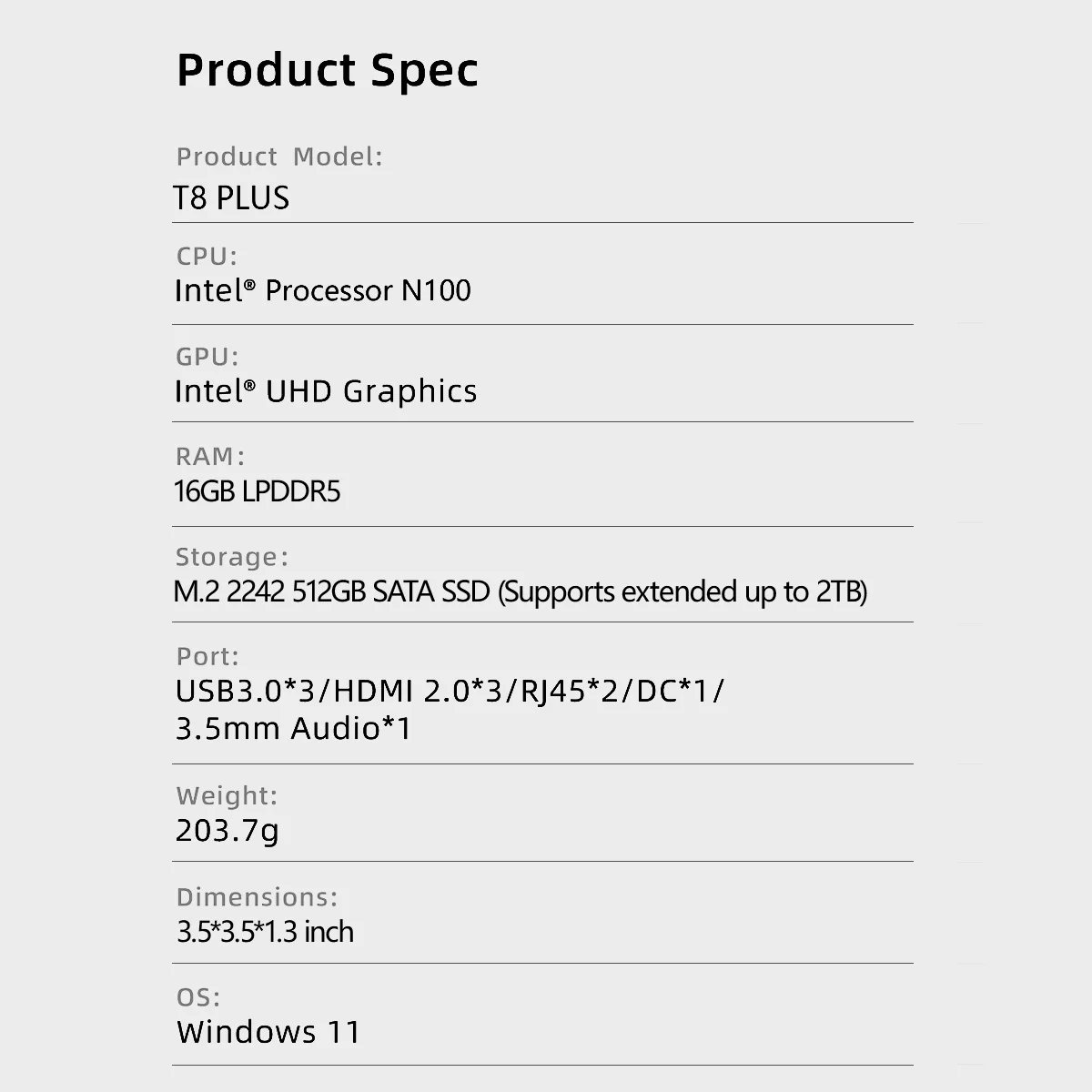 FIREBAT T8 PLUS Mini PC Gamer Intel N100 N5095 CPU Windows 11 Mini PC