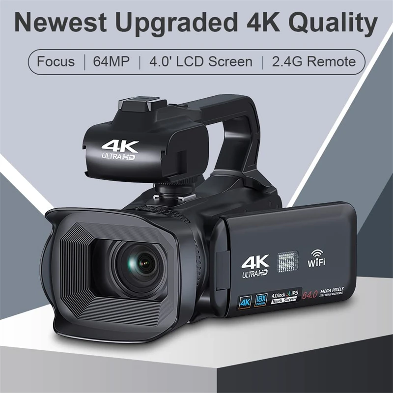 4K 60FPS Camcorder 64MP YouTube Professional Digital Video Camera Streaming Auto Focus 4