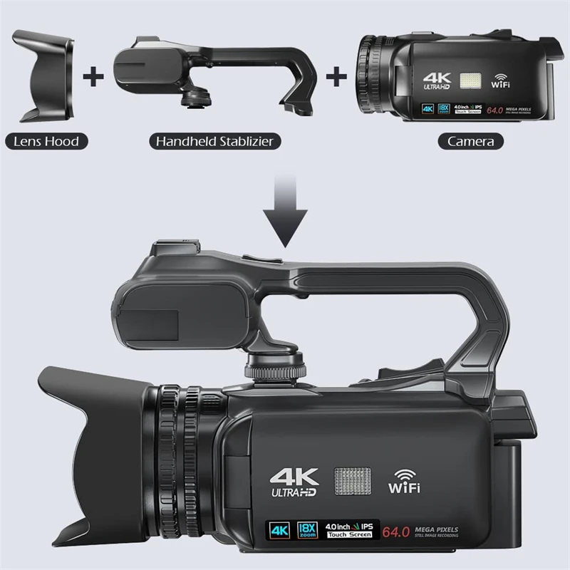 4K 60FPS Camcorder 64MP YouTube Professional Digital Video Camera Streaming Auto Focus 4
