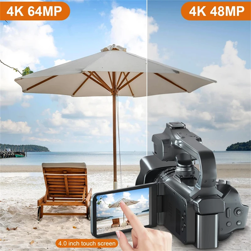4K 60FPS Camcorder 64MP YouTube Professional Digital Video Camera Streaming Auto Focus 4