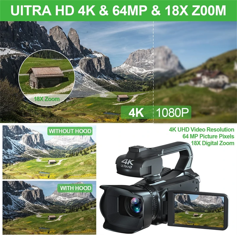 4K 60FPS Camcorder 64MP YouTube Professional Digital Video Camera Streaming Auto Focus 4