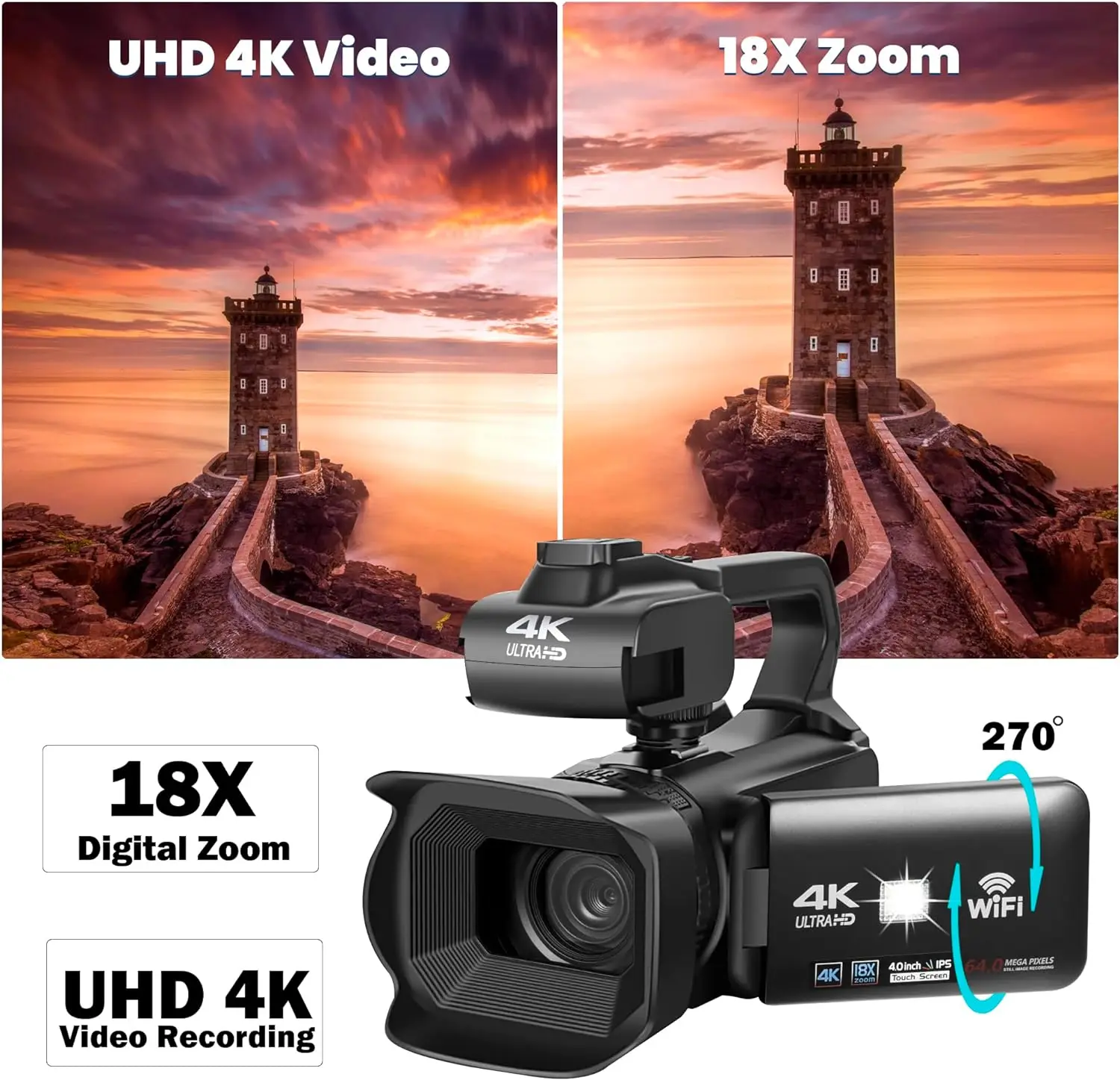 4K 60FPS Camcorder 64MP YouTube Professional Digital Video Camera Streaming Auto Focus 4″ Touch Screen Photography Vlog Recorder Cameras 4K 60FPS Camcorder 64MP YouTube Professional Digital Video Camera Streaming Auto Focus 4