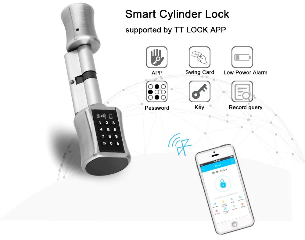 Bluetooth Cylinder Lock TT Lock password card Electronic Smart Door Lock Digital Keypad Code Keyless Lock Home Airbnb Bluetooth Cylinder Lock TT Lock password card Electronic Smart Door Lock Digital Keypad Code Keyless Lock Home Airbnb