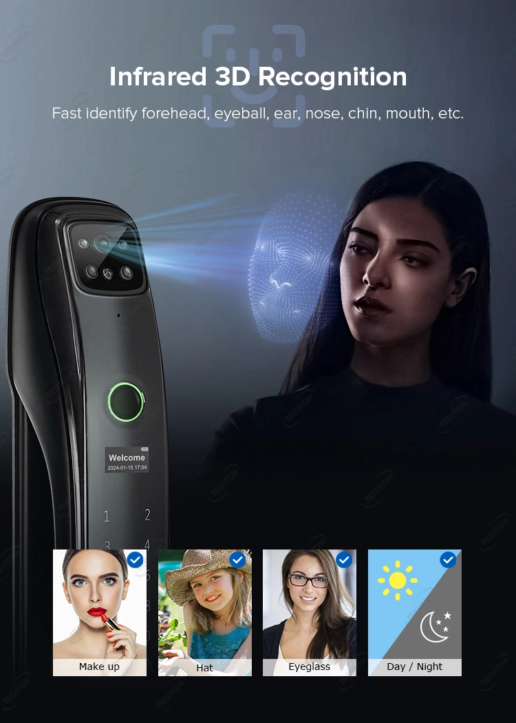 Tediton Waterproof Outdoor Automatic Electric Wireless Camera Fingerprint Digital Tuya 3d Facial Recognition Smart Door Lock Tediton Waterproof Outdoor Automatic Electric Wireless Camera Fingerprint Digital Tuya 3d Facial Recognition Smart Door Lock