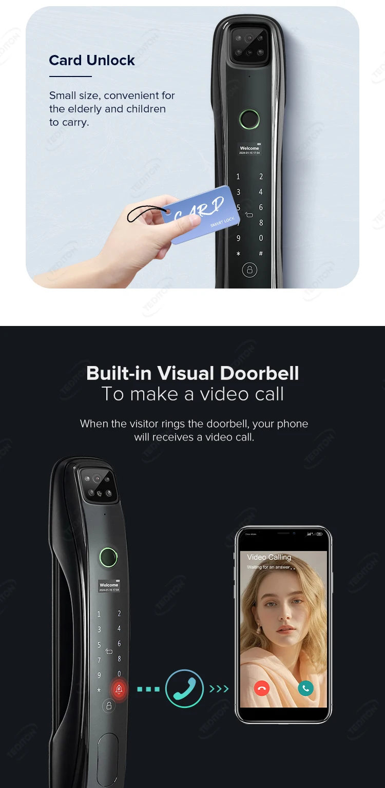 Tediton Waterproof Outdoor Automatic Electric Wireless Camera Fingerprint Digital Tuya 3d Facial Recognition Smart Door Lock Tediton Waterproof Outdoor Automatic Electric Wireless Camera Fingerprint Digital Tuya 3d Facial Recognition Smart Door Lock