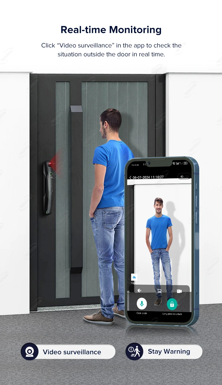 Tediton Waterproof Outdoor Automatic Electric Wireless Camera Fingerprint Digital Tuya 3d Facial Recognition Smart Door Lock Tediton Waterproof Outdoor Automatic Electric Wireless Camera Fingerprint Digital Tuya 3d Facial Recognition Smart Door Lock