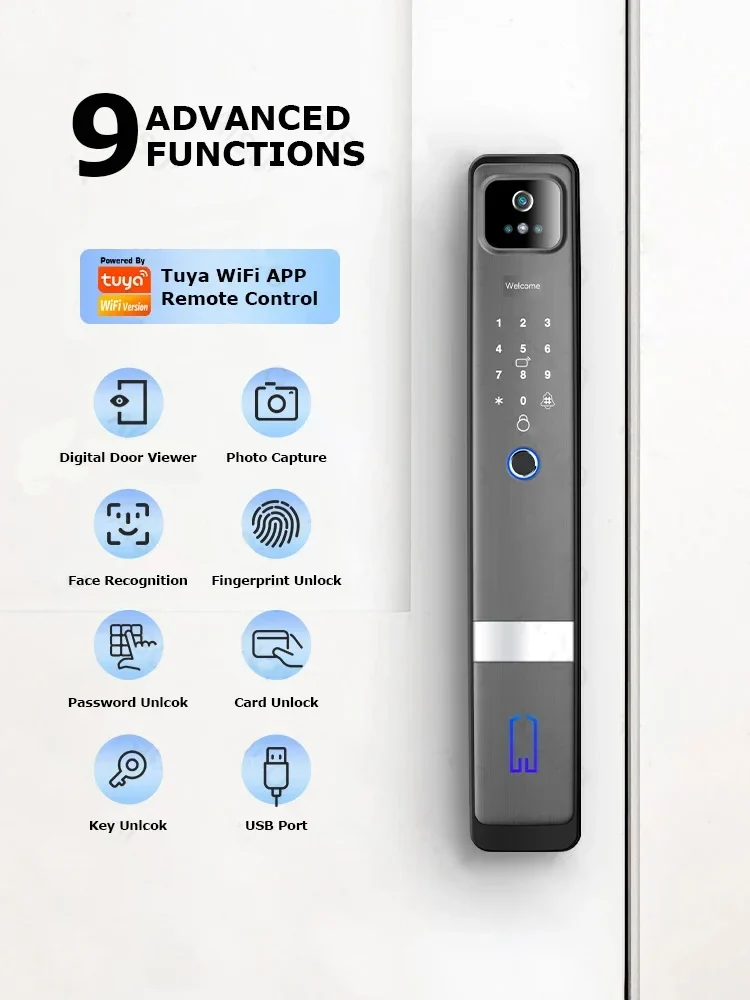 TUYA WIFI 3D Face Recognition Lock with Camera Fingerprint Magnetic Card Password Fully Automatic Smart Lock TUYA WIFI 3D Face Recognition Lock with Camera Fingerprint Magnetic Card Password Fully Automatic Smart Lock