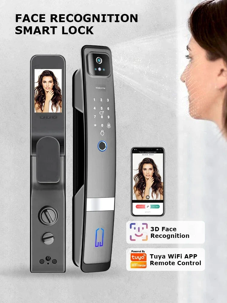TUYA WIFI 3D Face Recognition Lock with Camera Fingerprint Magnetic Card Password Fully Automatic Smart Lock TUYA WIFI 3D Face Recognition Lock with Camera Fingerprint Magnetic Card Password Fully Automatic Smart Lock