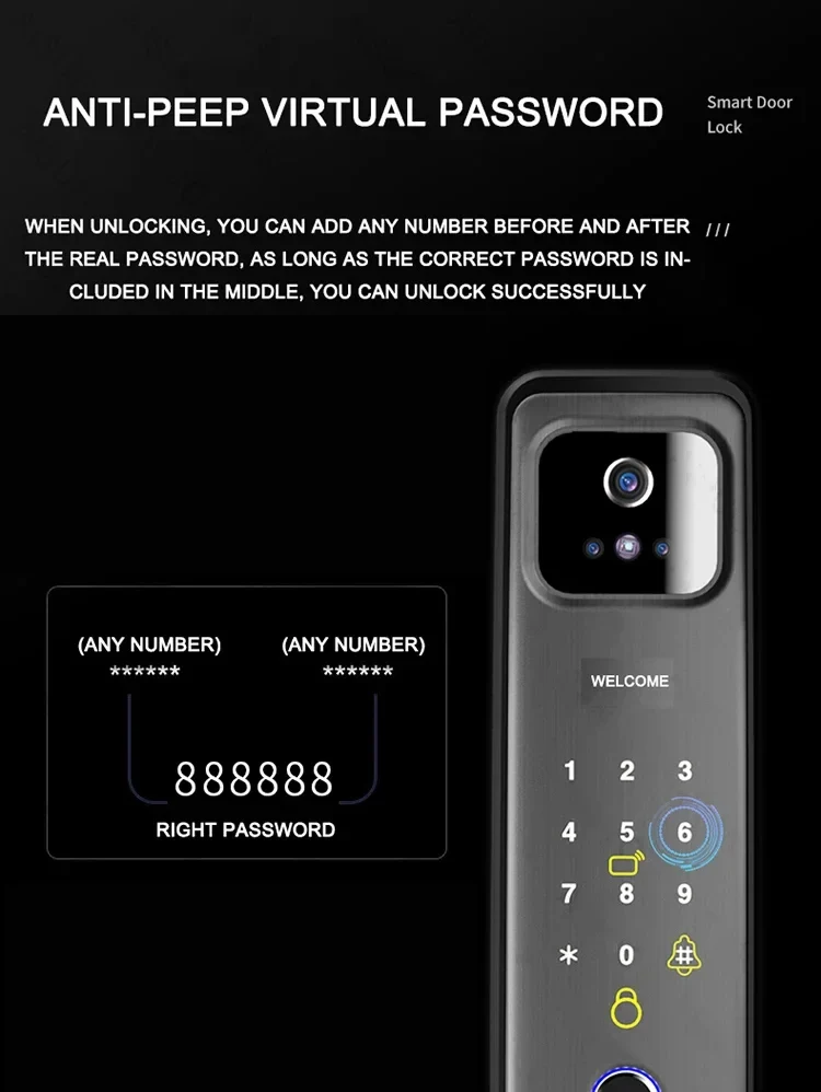 TUYA WIFI 3D Face Recognition Lock with Camera Fingerprint Magnetic Card Password Fully Automatic Smart Lock TUYA WIFI 3D Face Recognition Lock with Camera Fingerprint Magnetic Card Password Fully Automatic Smart Lock