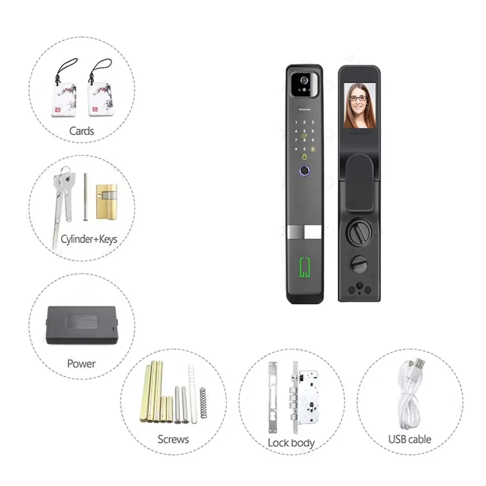 TUYA WIFI 3D Face Recognition Lock with Camera Fingerprint Magnetic Card Password Fully Automatic Smart Lock TUYA WIFI 3D Face Recognition Lock with Camera Fingerprint Magnetic Card Password Fully Automatic Smart Lock