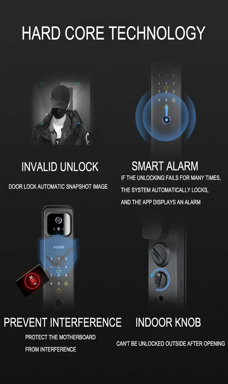 TUYA WIFI 3D Face Recognition Lock with Camera Fingerprint Magnetic Card Password Fully Automatic Smart Lock TUYA WIFI 3D Face Recognition Lock with Camera Fingerprint Magnetic Card Password Fully Automatic Smart Lock