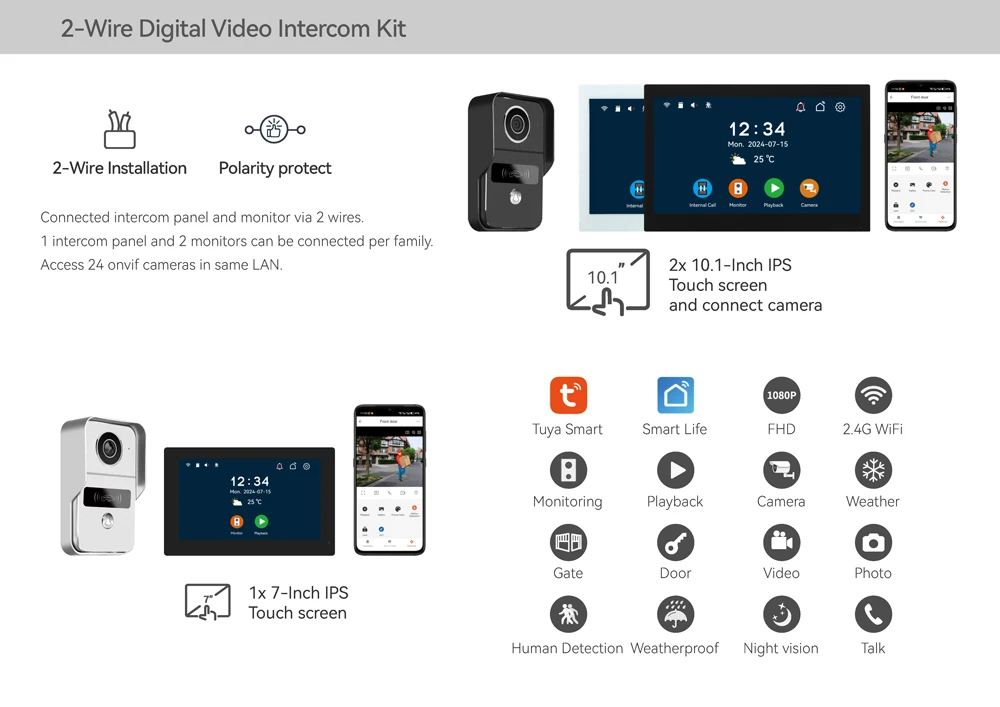7/10inch Wifi 2 Wire Intercom Door Bell Video Intercom System For Home Doorphone WiFi Tuya Smart Life APP 1080P Touch Monitor 7/10inch Wifi 2 Wire Intercom Door Bell Video Intercom System For Home Doorphone WiFi Tuya Smart Life APP 1080P Touch Monitor
