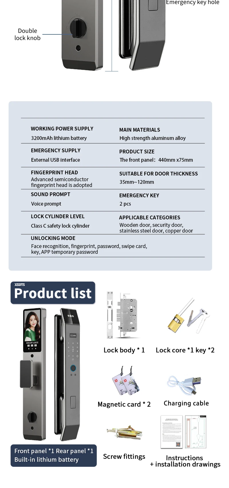 XSDTS Wifi Tuya APP Face Recognition Smart Door Lock With Camera Video Call Voice Intercom Digital Door Lock Automatic Door Lock XSDTS Wifi Tuya APP Face Recognition Smart Door Lock With Camera Video Call Voice Intercom Digital Door Lock Automatic Door Lock